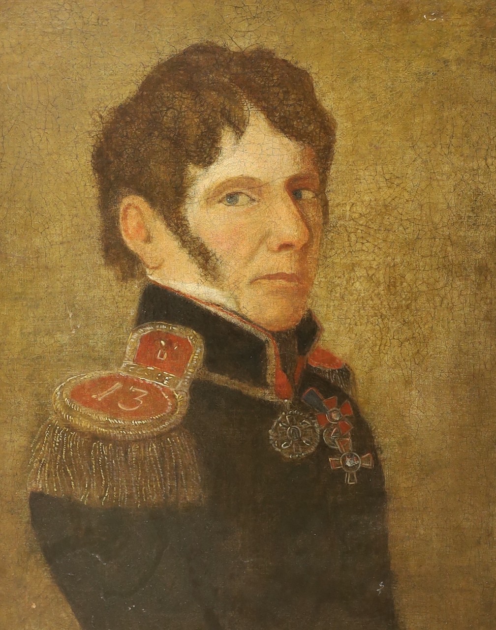 19th century French School, oil on canvas, Portrait of an army officer wearing several decorations, 54 x 42cm